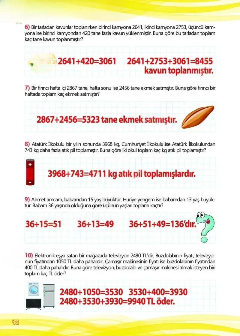4. Sınıf Matematik Ders Kitabı Cevapları Meb Yayınları Çalışma Kitabı 1 Sayfa 42 Çözüm Görseli