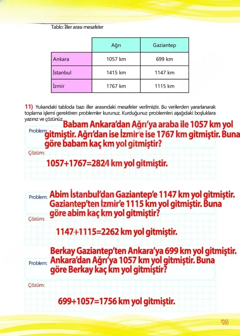 4. Sınıf Matematik Ders Kitabı Cevapları Meb Yayınları Çalışma Kitabı 1 Sayfa 43 Çözüm Görseli