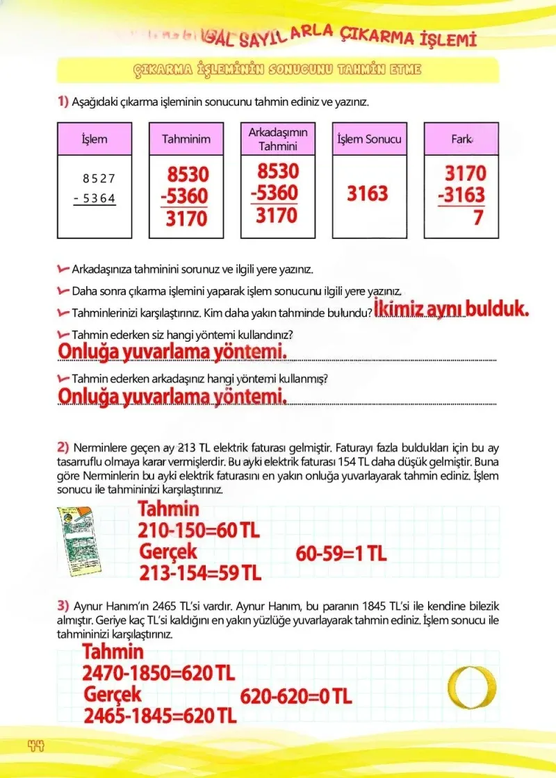 4. Sınıf Matematik Ders Kitabı Cevapları Meb Yayınları Çalışma Kitabı 1 Sayfa 44 Çözüm Görseli