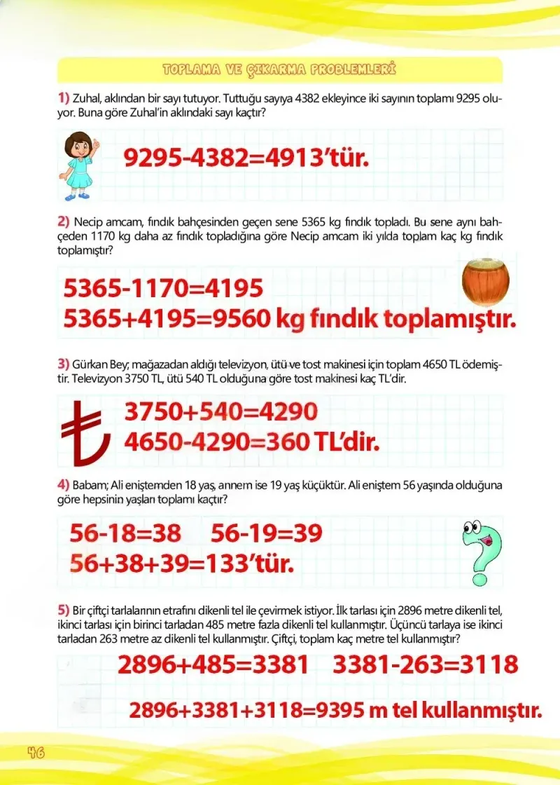 4. Sınıf Matematik Ders Kitabı Cevapları Meb Yayınları Çalışma Kitabı 1 Sayfa 46 Çözüm Görseli