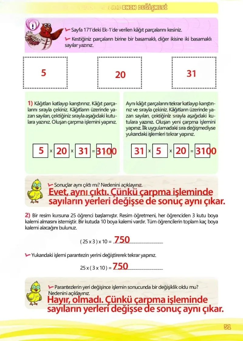 4. Sınıf Matematik Ders Kitabı Cevapları Meb Yayınları Çalışma Kitabı 1 Sayfa 51 Çözüm Görseli