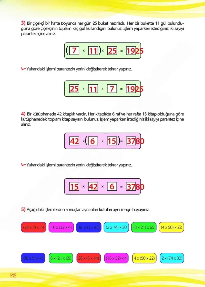 4. Sınıf Matematik Ders Kitabı Cevapları Meb Yayınları Çalışma Kitabı 1 Sayfa 52 Çözüm Görseli