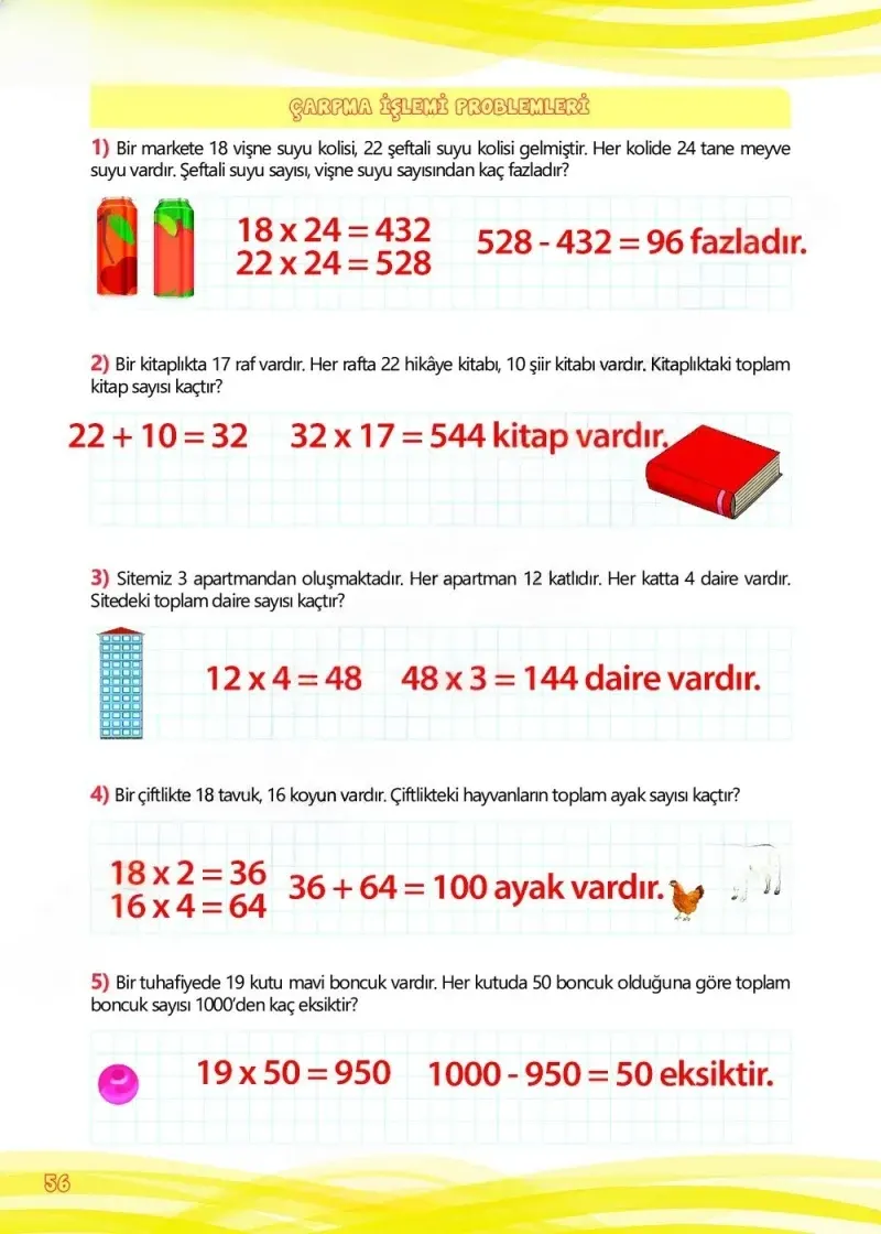 4. Sınıf Matematik Ders Kitabı Cevapları Meb Yayınları Çalışma Kitabı 1 Sayfa 56 Çözüm Görseli