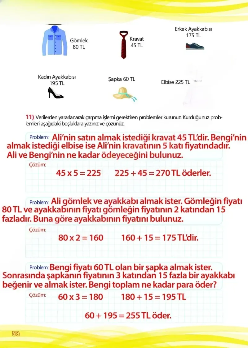 4. Sınıf Matematik Ders Kitabı Cevapları Meb Yayınları Çalışma Kitabı 1 Sayfa 58 Çözüm Görseli