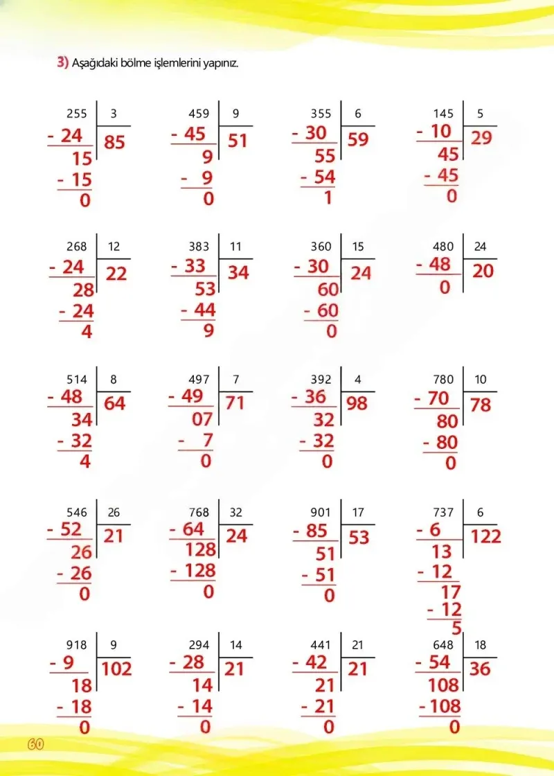 4. Sınıf Matematik Ders Kitabı Cevapları Meb Yayınları Çalışma Kitabı 1 Sayfa 60 Çözüm Görseli