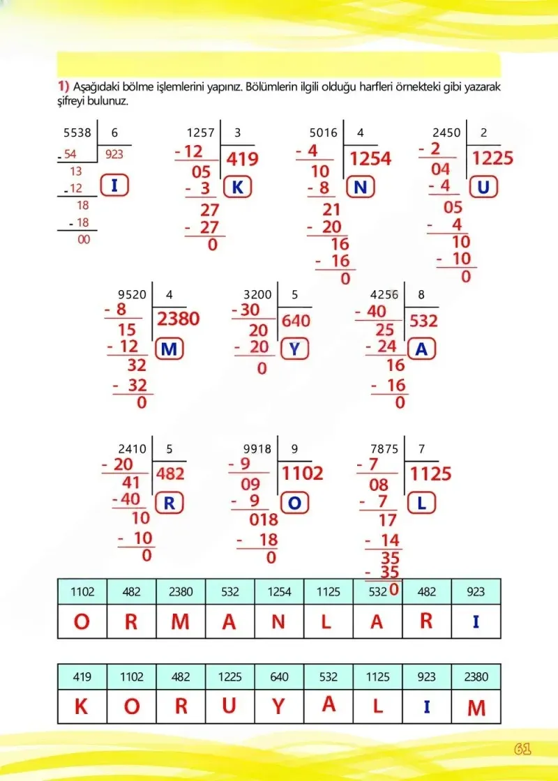4. Sınıf Matematik Ders Kitabı Cevapları Meb Yayınları Çalışma Kitabı 1 Sayfa 61 Çözüm Görseli