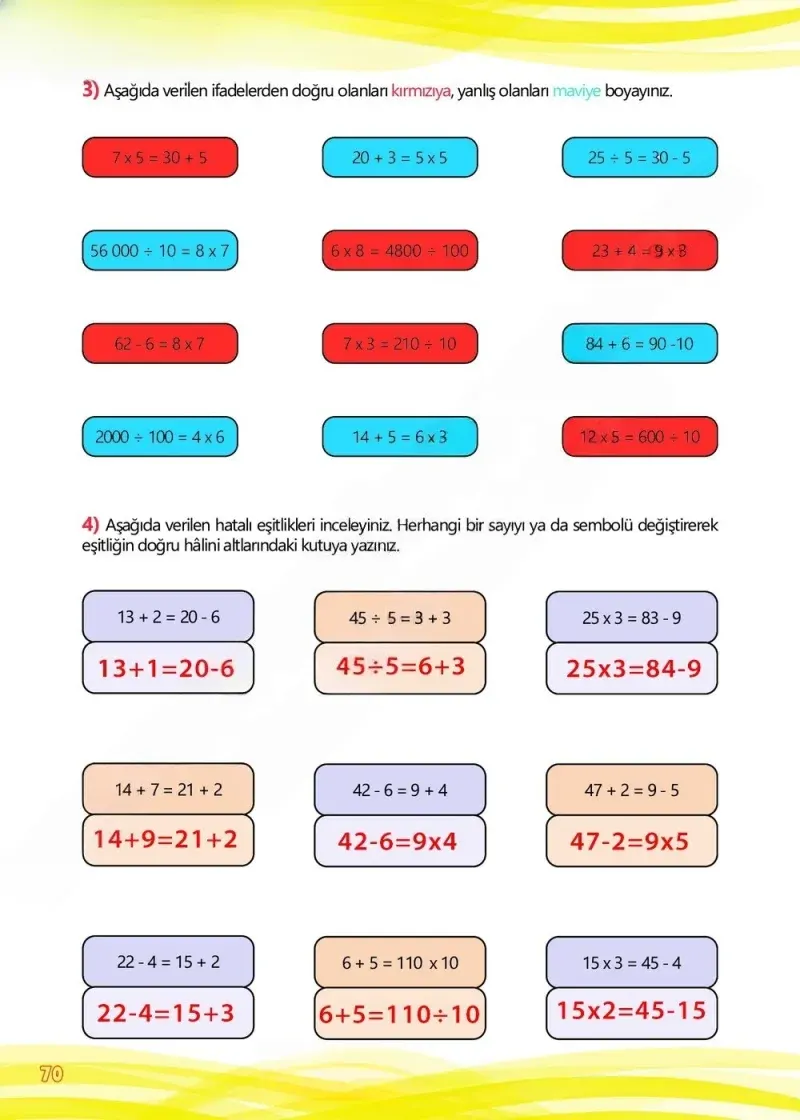 4. Sınıf Matematik Ders Kitabı Cevapları Meb Yayınları Çalışma Kitabı 1 Sayfa 70 Çözüm Görseli