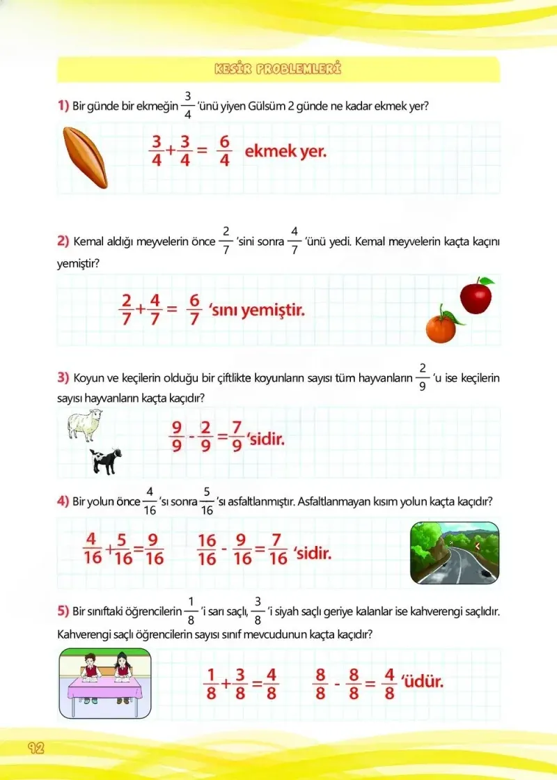 4. Sınıf Matematik Ders Kitabı Cevapları Meb Yayınları Çalışma Kitabı 1 Sayfa 92 Çözüm Görseli