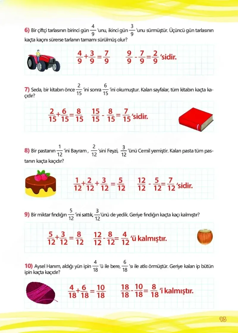 4. Sınıf Matematik Ders Kitabı Cevapları Meb Yayınları Çalışma Kitabı 1 Sayfa 93 Çözüm Görseli