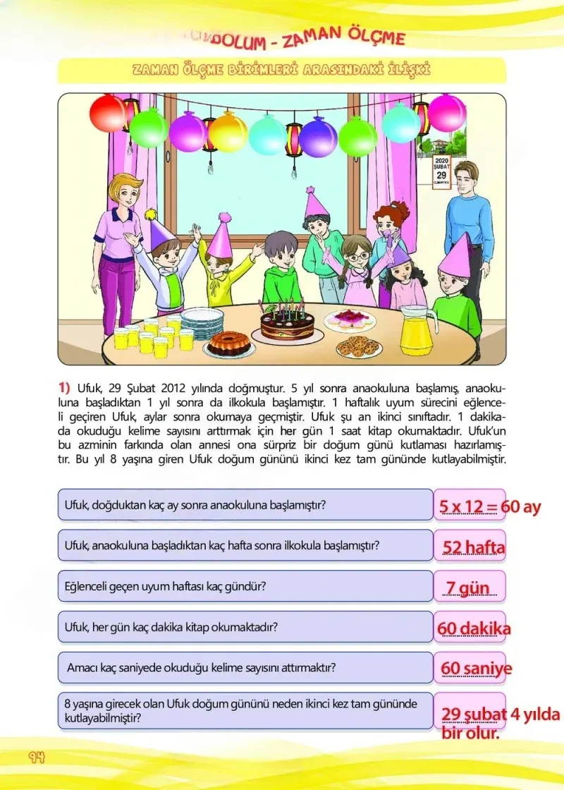 4. Sınıf Matematik Ders Kitabı Cevapları Meb Yayınları Çalışma Kitabı 1 Sayfa 94 Çözüm Görseli