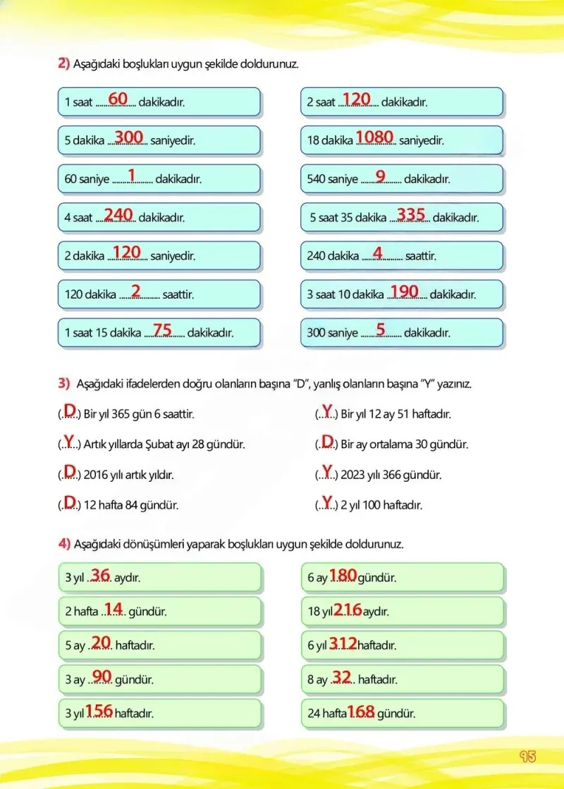 4. Sınıf Matematik Ders Kitabı Cevapları Meb Yayınları Çalışma Kitabı 1 Sayfa 95 Çözüm Görseli
