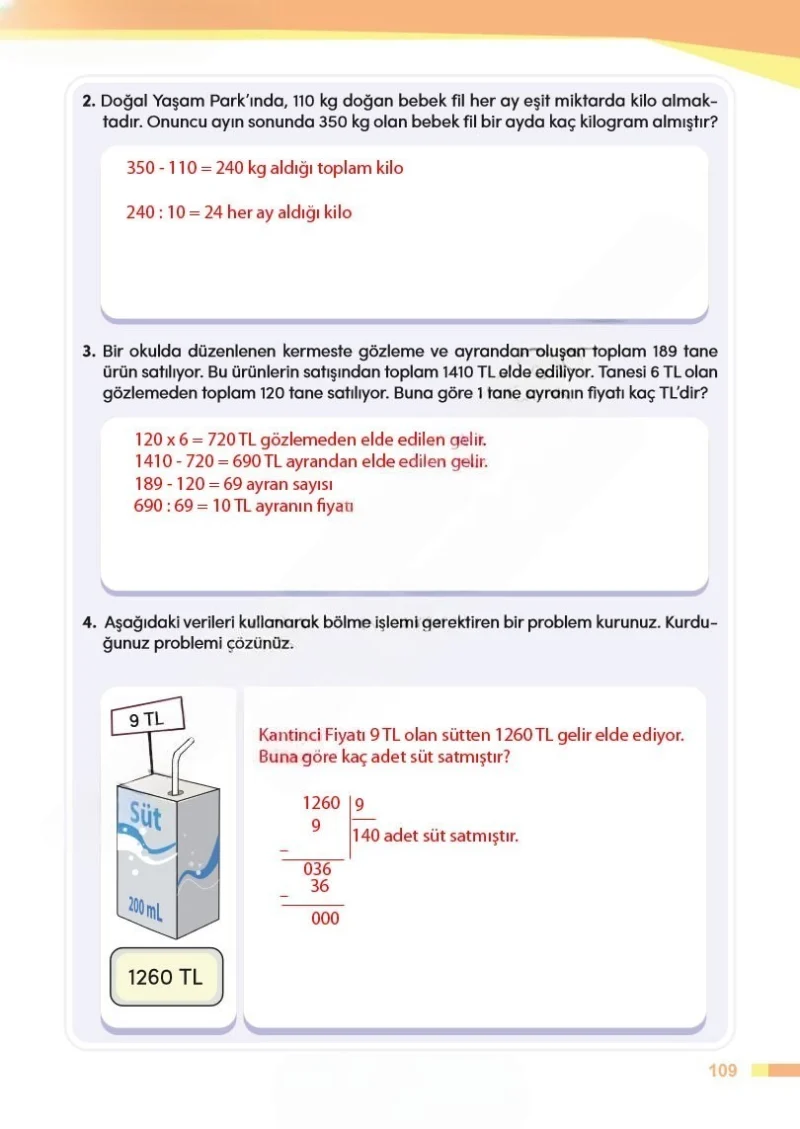 4. Sınıf Matematik Ders Kitabı Cevapları Meb Yayınları Sayfa 109 Çözüm Görseli