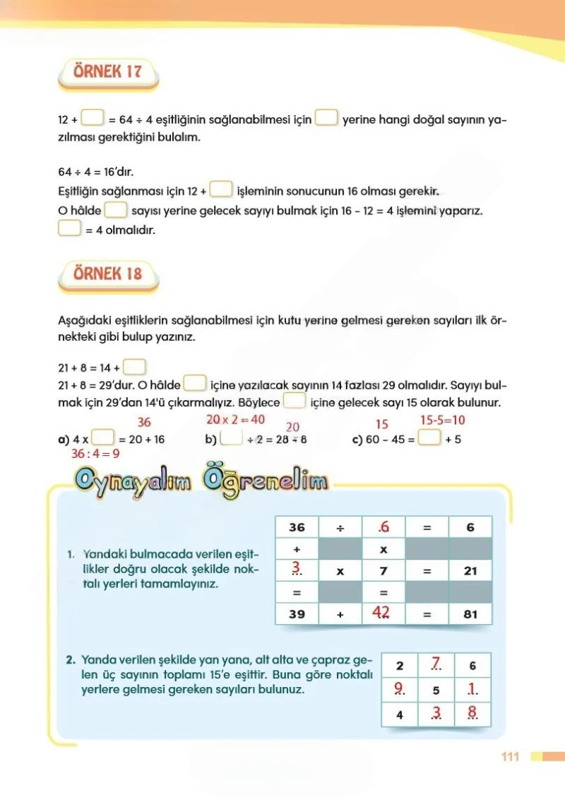 4. Sınıf Matematik Ders Kitabı Cevapları Meb Yayınları Sayfa 111 Çözüm Görseli