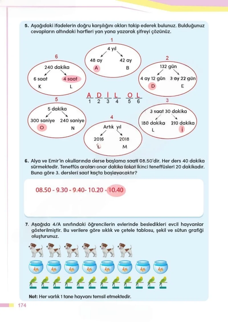 4. Sınıf Matematik Ders Kitabı Cevapları Meb Yayınları Sayfa 174 Çözüm Görseli