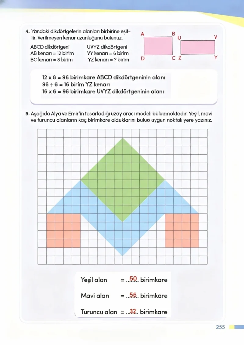4. Sınıf Matematik Ders Kitabı Cevapları Meb Yayınları Sayfa 255 Çözüm Görseli