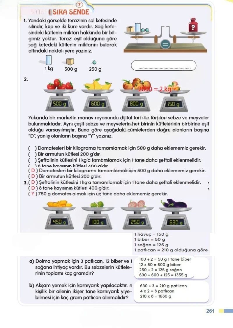 4. Sınıf Matematik Ders Kitabı Cevapları Meb Yayınları Sayfa 261 Çözüm Görseli