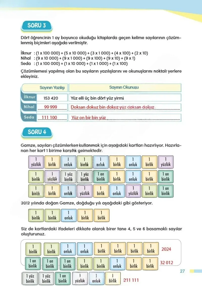 4. Sınıf Matematik Ders Kitabı Cevapları Meb Yayınları Sayfa 27 Çözüm Görseli