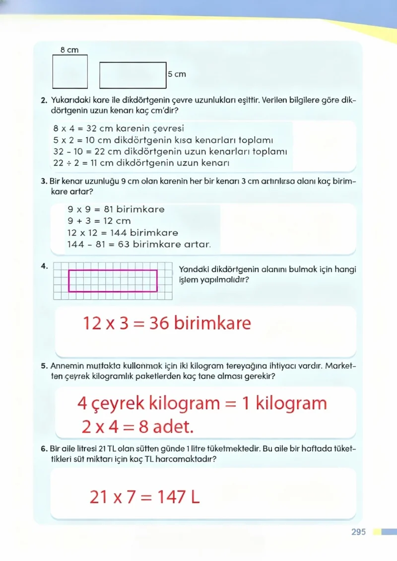 4. Sınıf Matematik Ders Kitabı Cevapları Meb Yayınları Sayfa 295 Çözüm Görseli