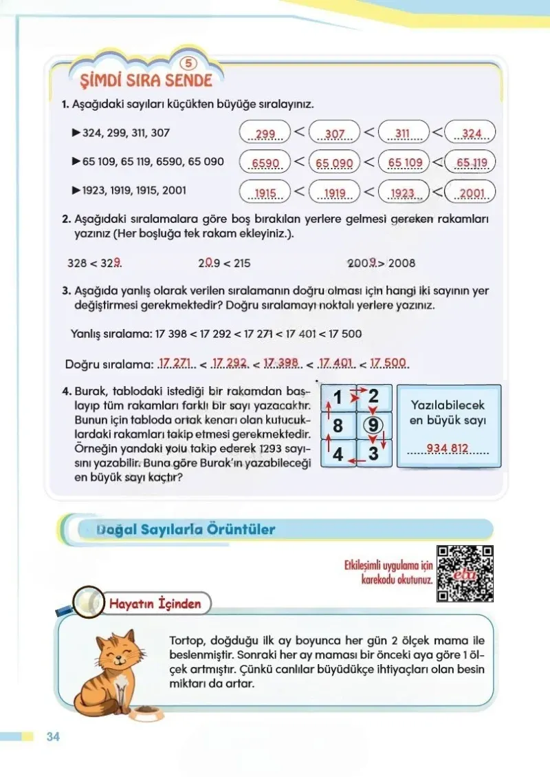 4. Sınıf Matematik Ders Kitabı Cevapları Meb Yayınları Sayfa 34 Çözüm Görseli