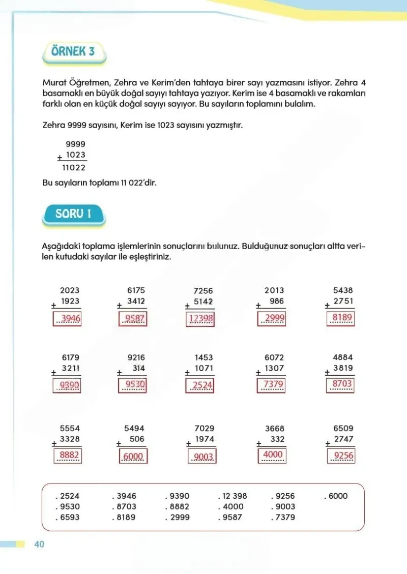 4. Sınıf Matematik Ders Kitabı Cevapları Meb Yayınları Sayfa 40 Çözüm Görseli