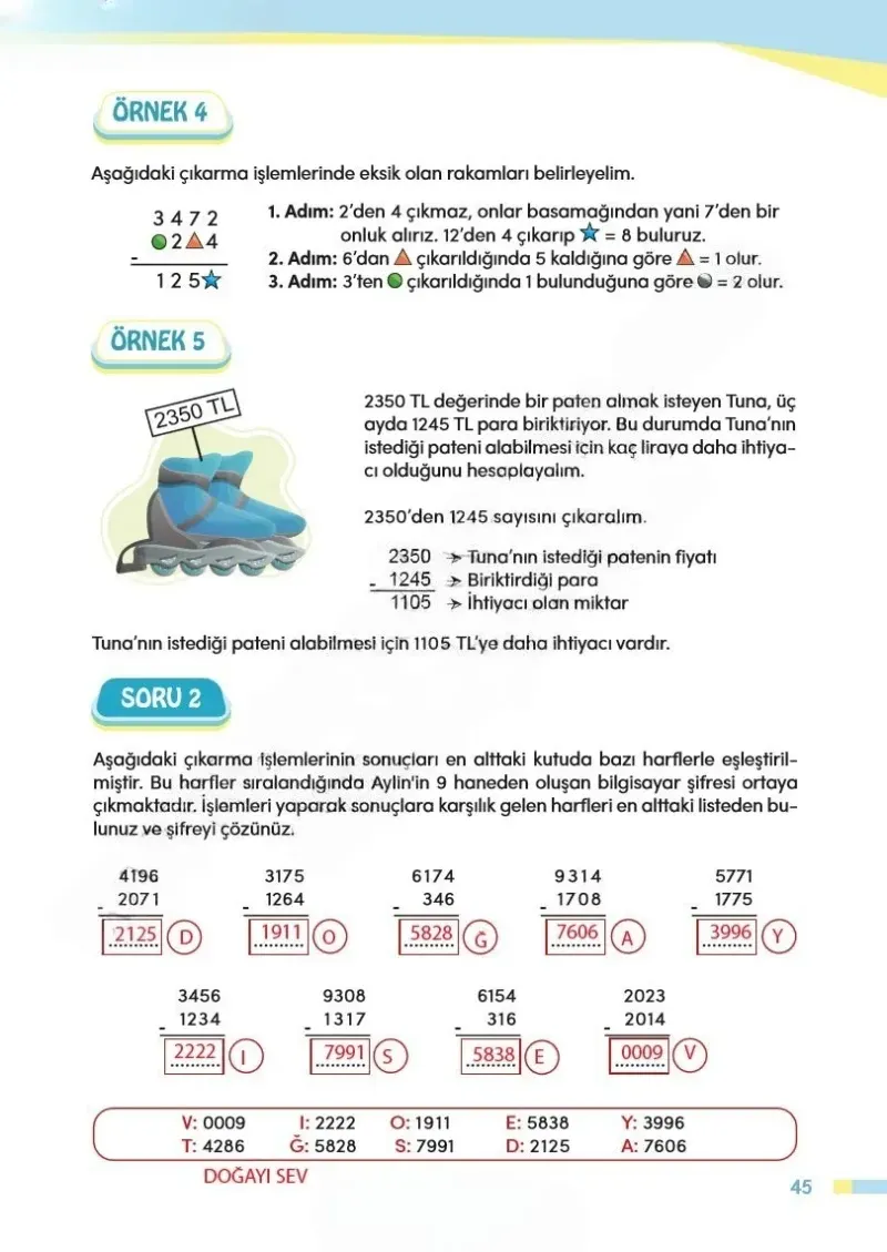 4. Sınıf Matematik Ders Kitabı Cevapları Meb Yayınları Sayfa 45 Çözüm Görseli