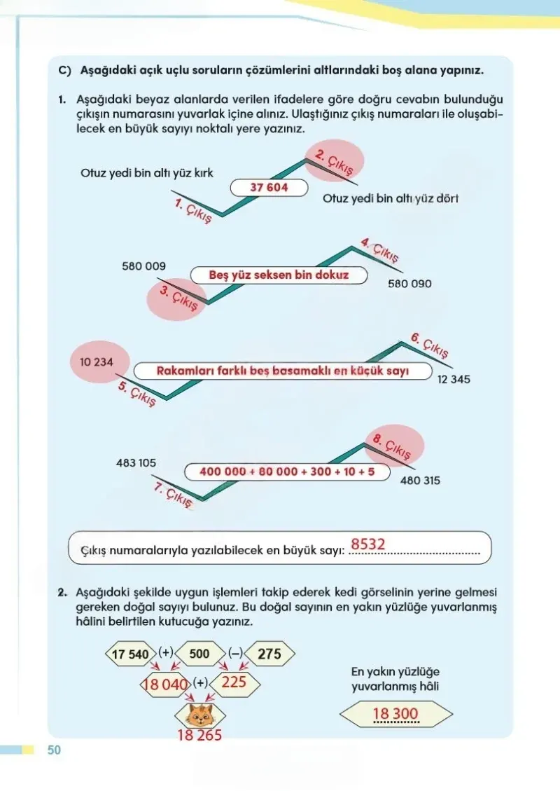4. Sınıf Matematik Ders Kitabı Cevapları Meb Yayınları Sayfa 50 Çözüm Görseli
