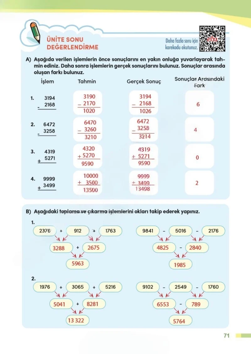 4. Sınıf Matematik Ders Kitabı Cevapları Meb Yayınları Sayfa 71 Çözüm Görseli