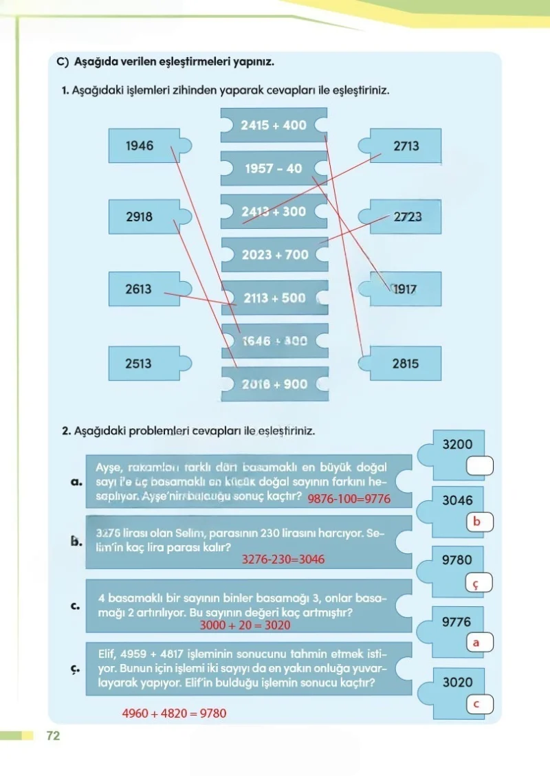 4. Sınıf Matematik Ders Kitabı Cevapları Meb Yayınları Sayfa 72 Çözüm Görseli