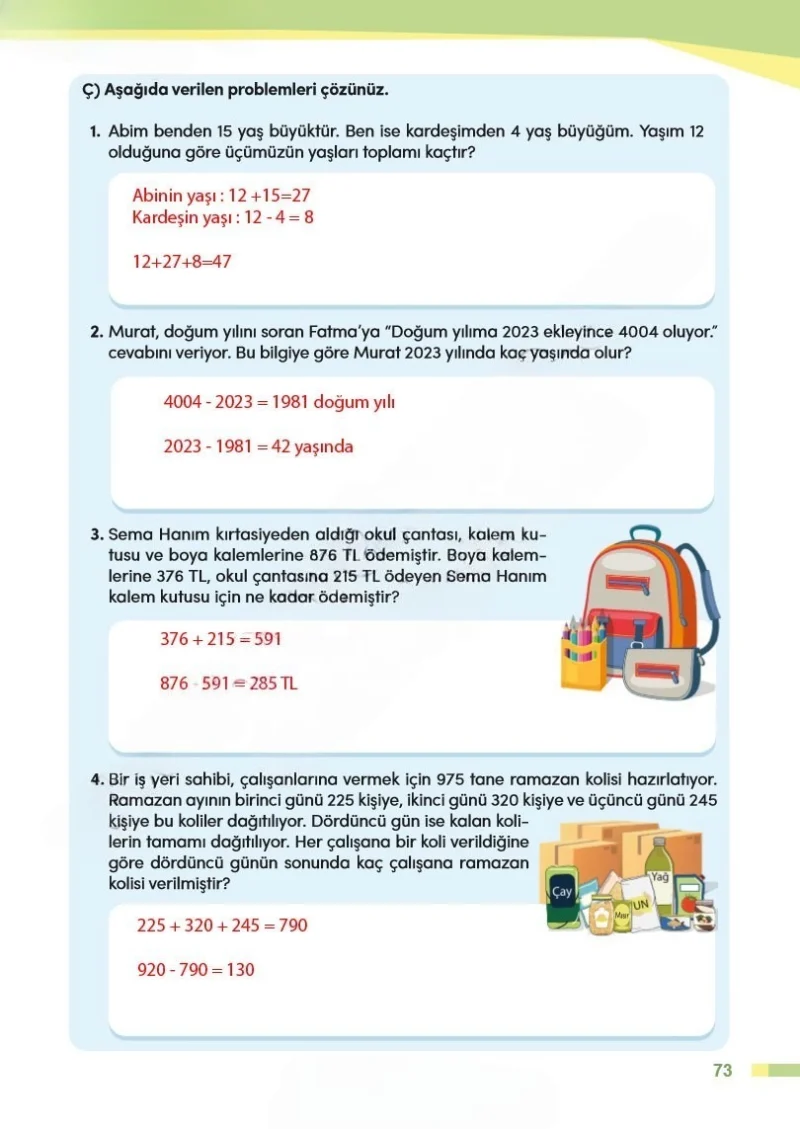 4. Sınıf Matematik Ders Kitabı Cevapları Meb Yayınları Sayfa 73 Çözüm Görseli