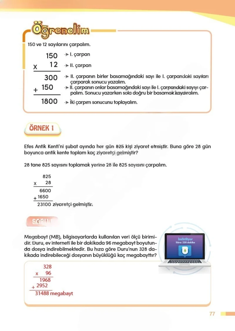 4. Sınıf Matematik Ders Kitabı Cevapları Meb Yayınları Sayfa 77 Çözüm Görseli