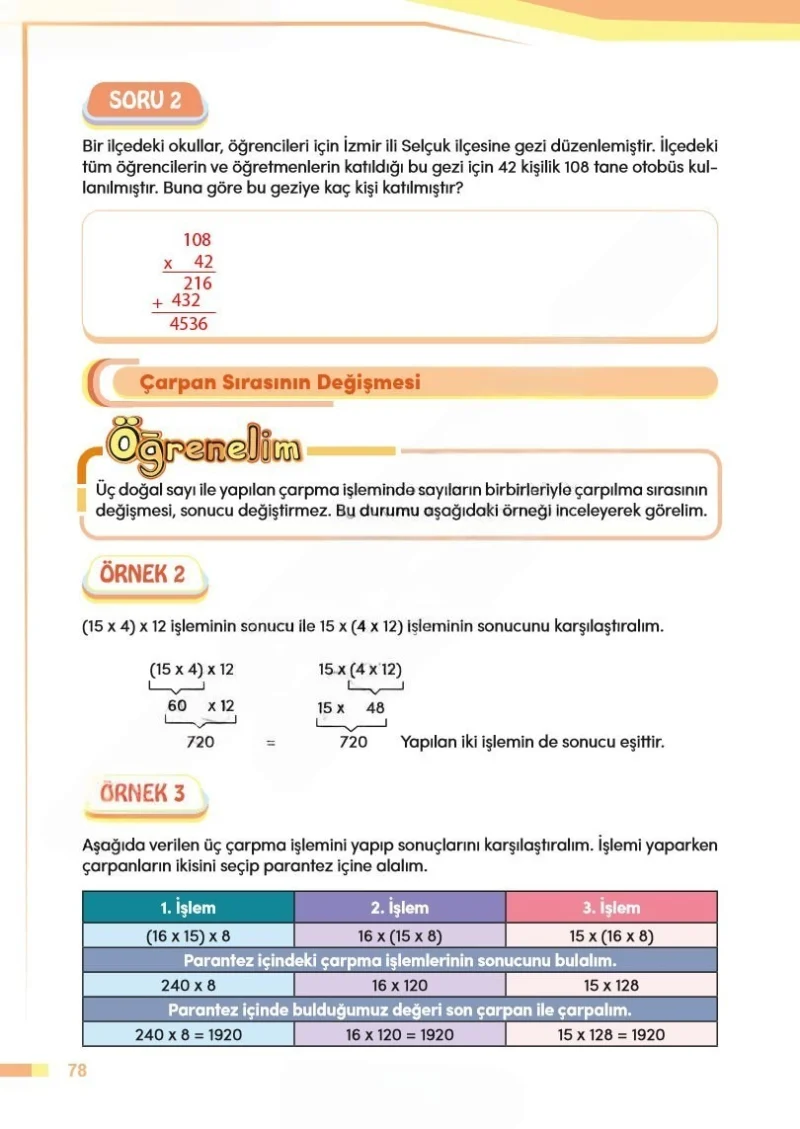4. Sınıf Matematik Ders Kitabı Cevapları Meb Yayınları Sayfa 78 Çözüm Görseli