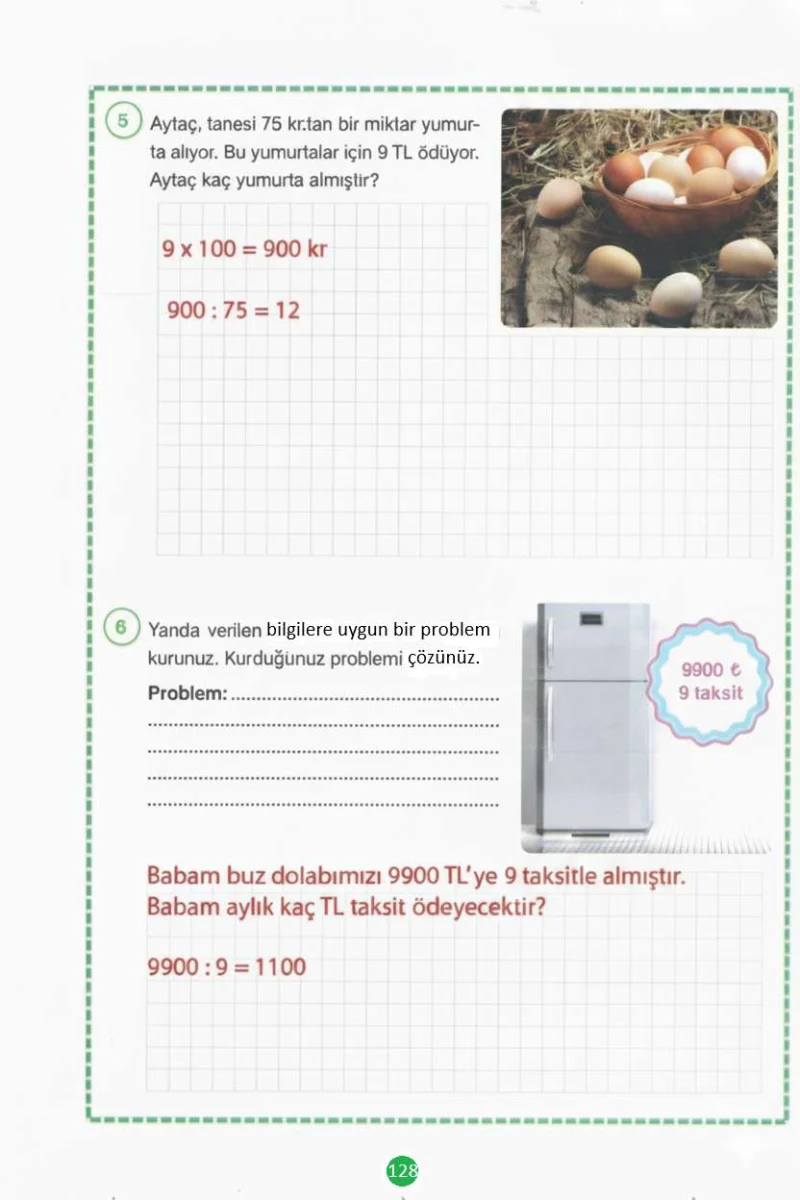 4. Sınıf Matematik Ders Kitabı Cevapları Pasifik Yayınları Sayfa 128 Çözüm Görseli