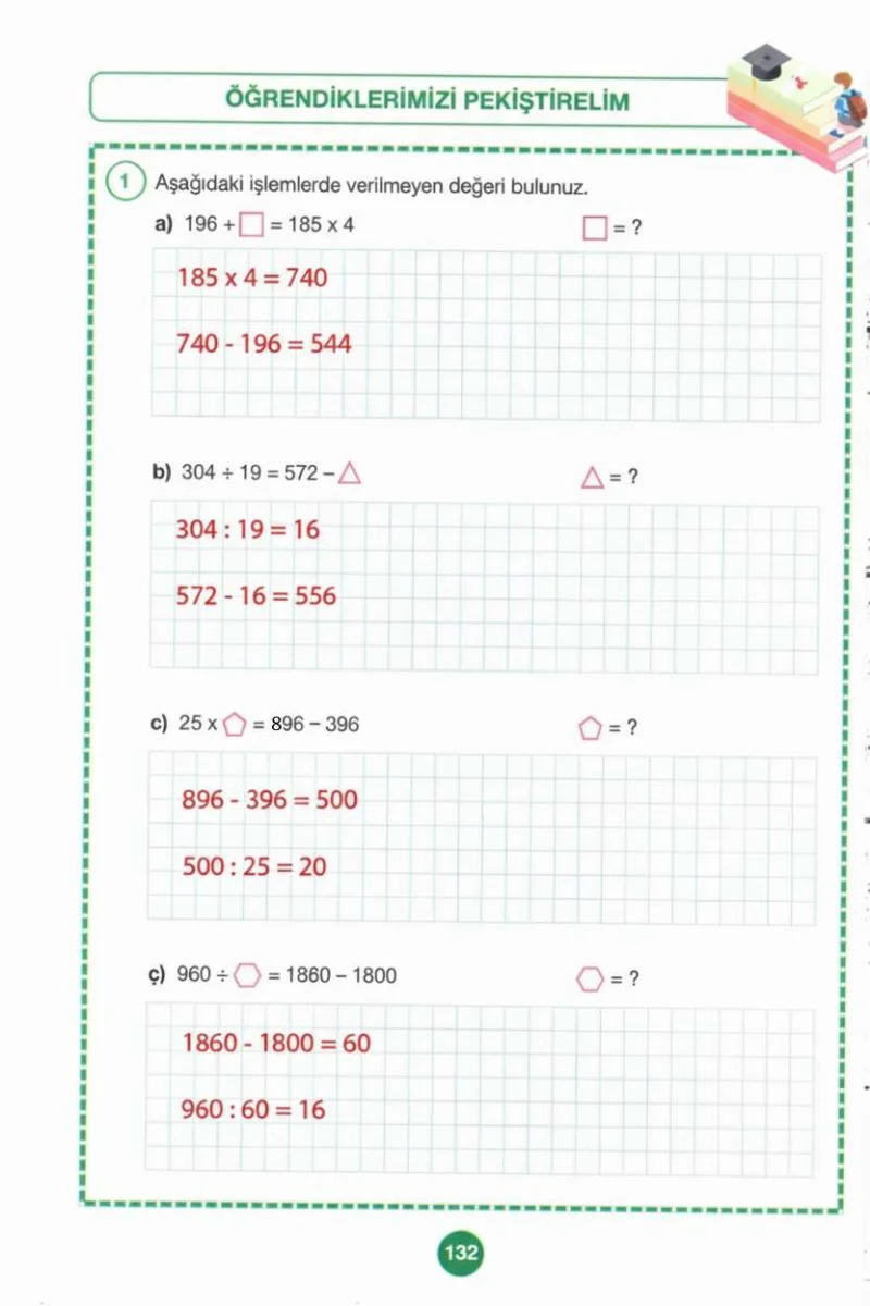 4. Sınıf Matematik Ders Kitabı Cevapları Pasifik Yayınları Sayfa 132 Çözüm Görseli