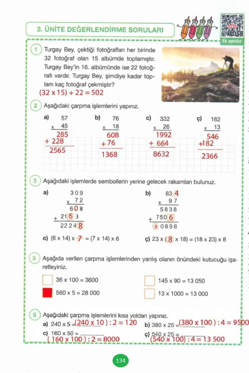 4. Sınıf Matematik Ders Kitabı Cevapları Pasifik Yayınları Sayfa 134 Çözüm Görseli