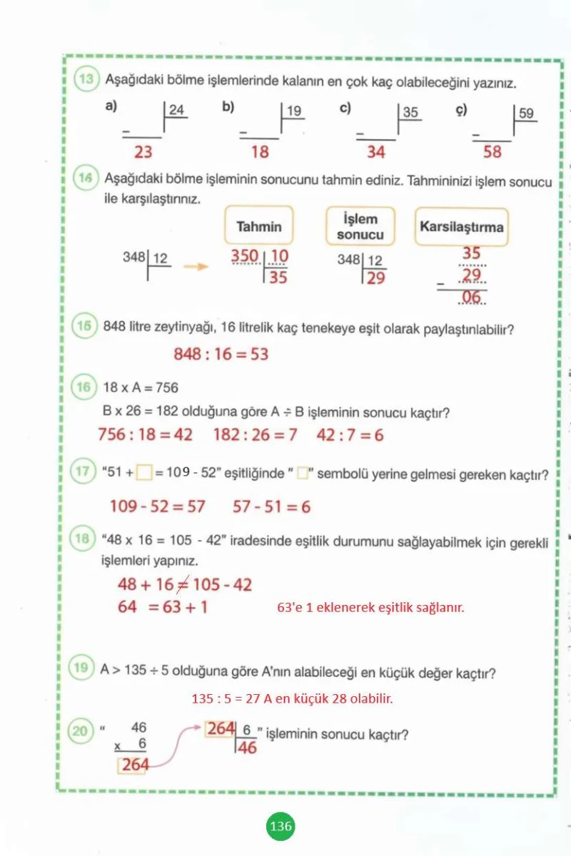 4. Sınıf Matematik Ders Kitabı Cevapları Pasifik Yayınları Sayfa 136 Çözüm Görseli