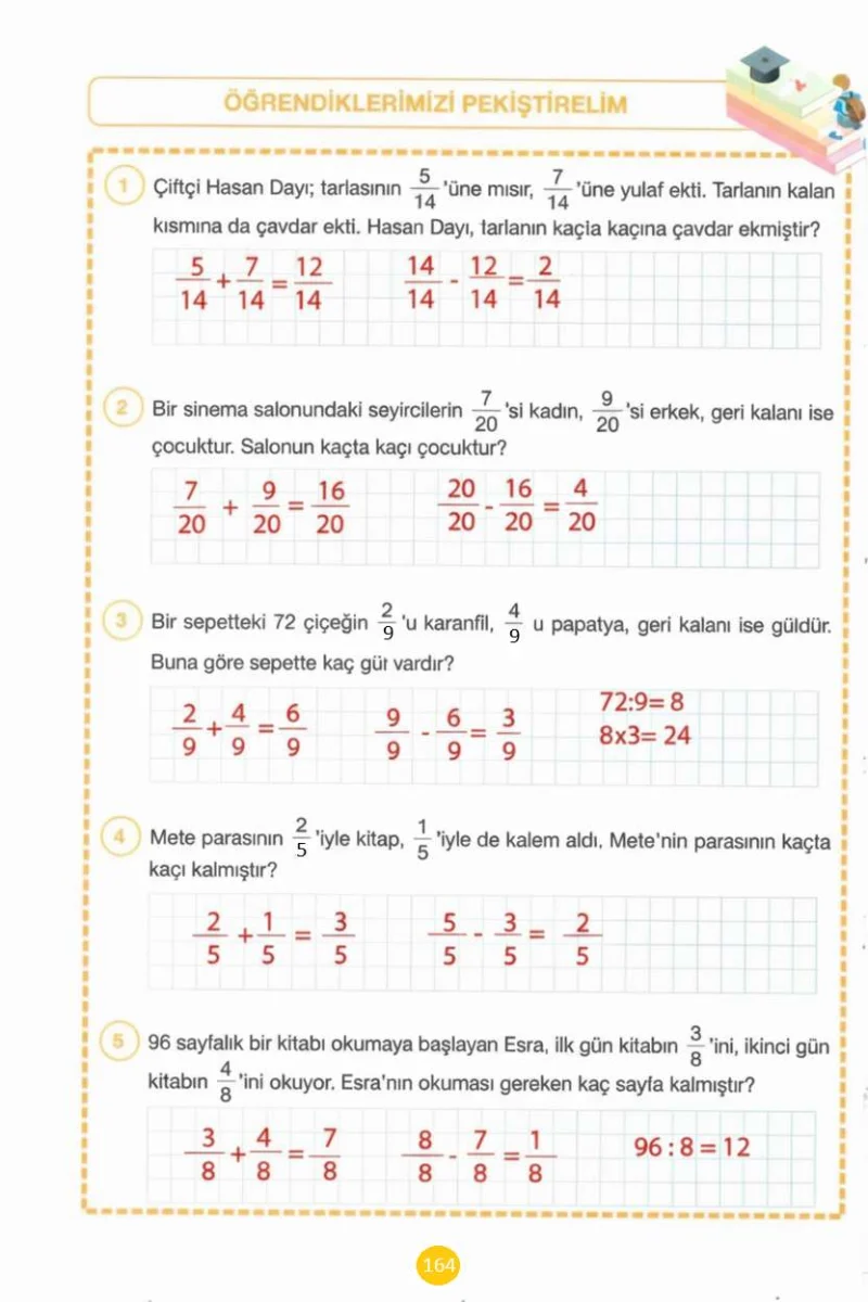 4. Sınıf Matematik Ders Kitabı Cevapları Pasifik Yayınları Sayfa 164 Çözüm Görseli