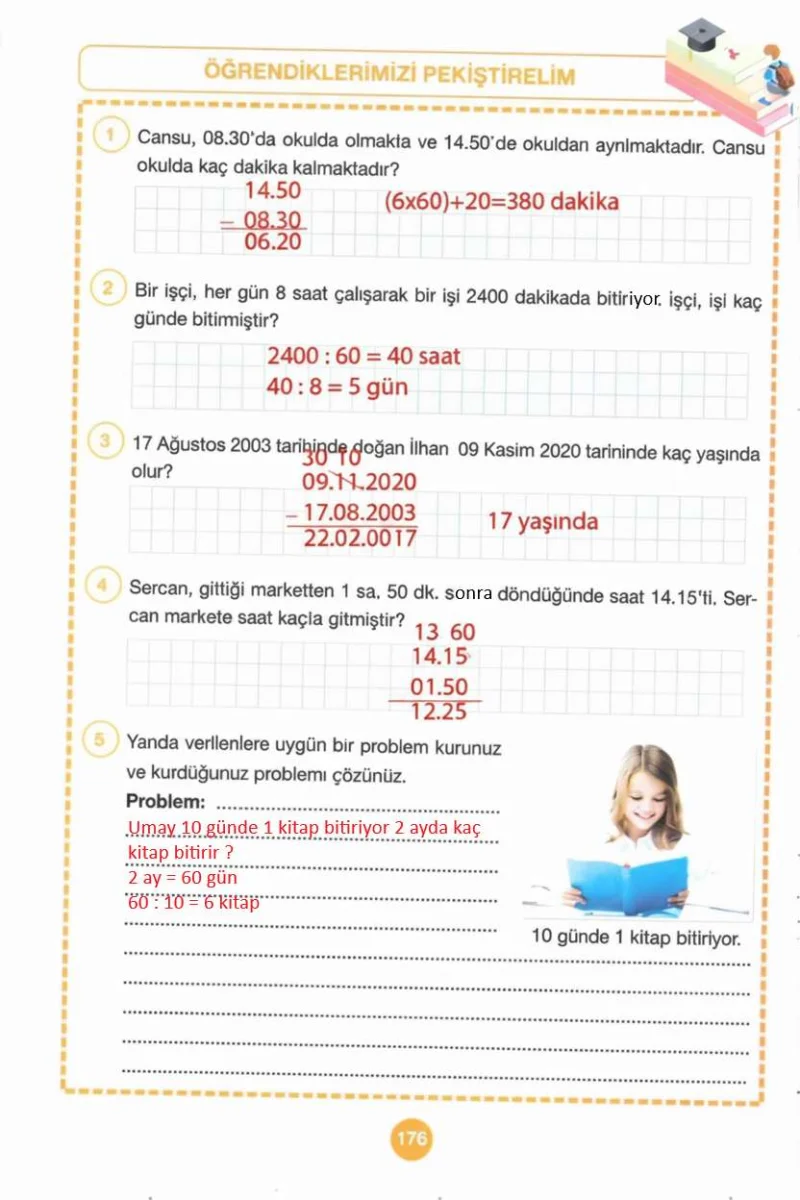 4. Sınıf Matematik Ders Kitabı Cevapları Pasifik Yayınları Sayfa 176 Çözüm Görseli