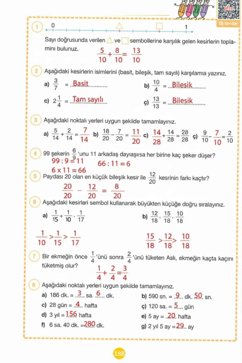 4. Sınıf Matematik Ders Kitabı Cevapları Pasifik Yayınları Sayfa 188 Çözüm Görseli