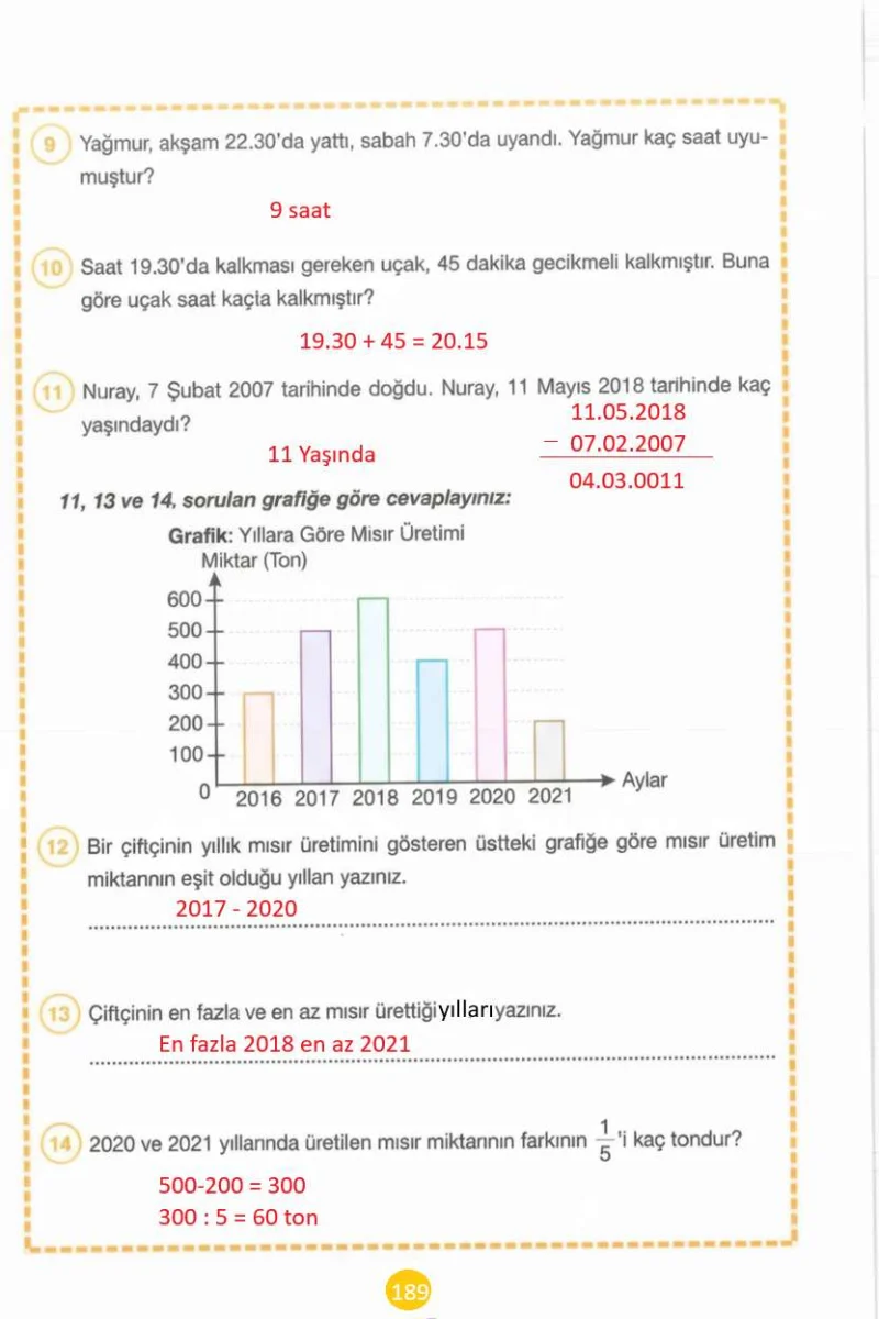 4. Sınıf Matematik Ders Kitabı Cevapları Pasifik Yayınları Sayfa 189 Çözüm Görseli