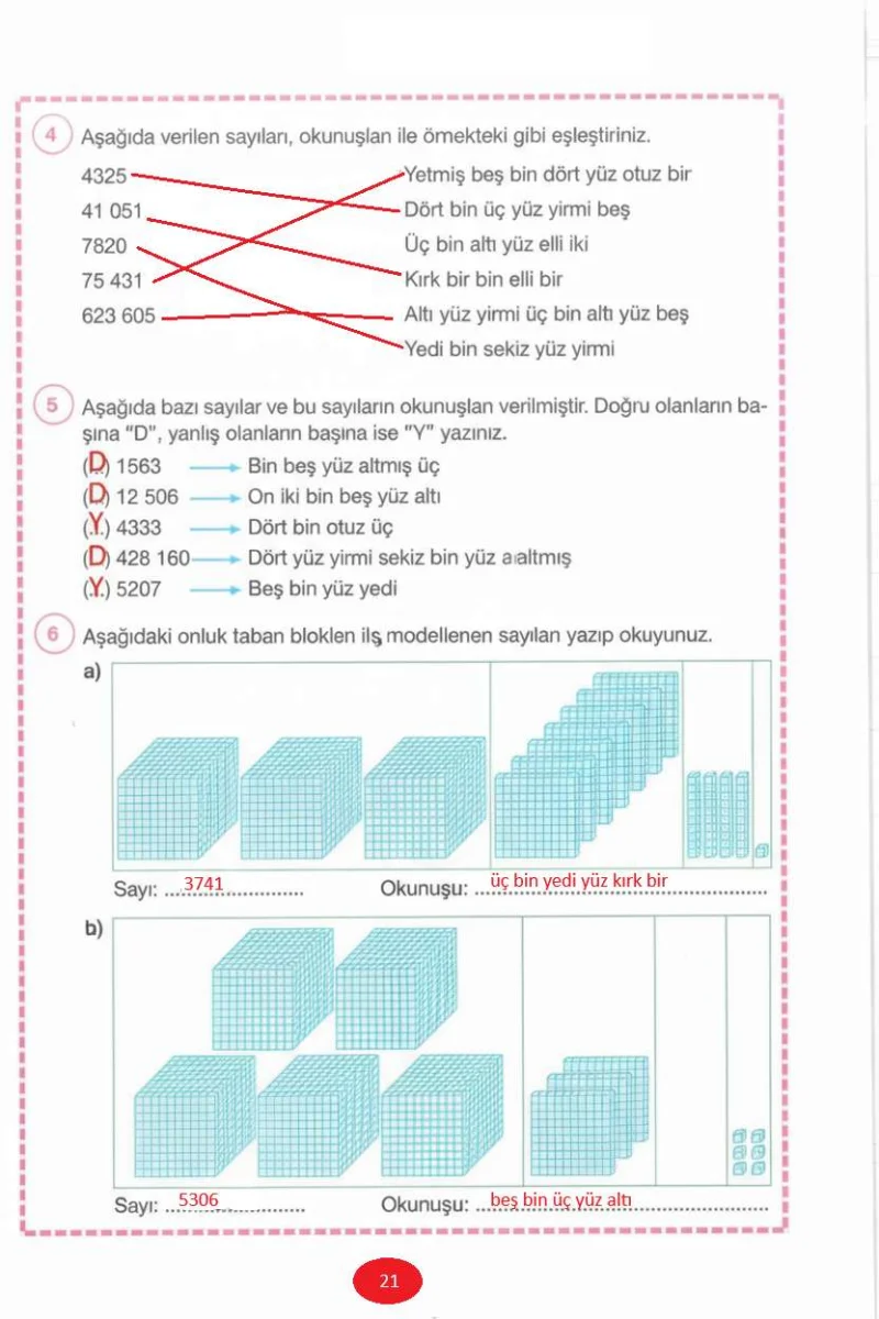 4. Sınıf Matematik Ders Kitabı Cevapları Pasifik Yayınları Sayfa 21 Çözüm Görseli