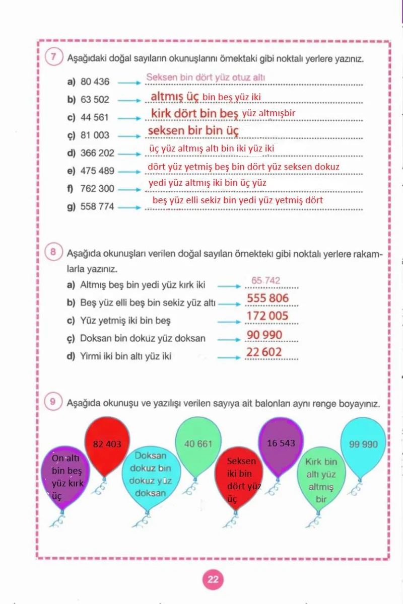 4. Sınıf Matematik Ders Kitabı Cevapları Pasifik Yayınları Sayfa 22 Çözüm Görseli