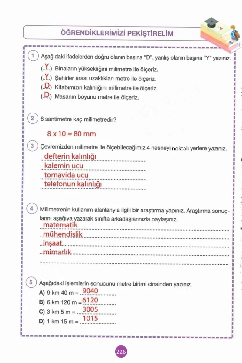 4. Sınıf Matematik Ders Kitabı Cevapları Pasifik Yayınları Sayfa 226 Çözüm Görseli