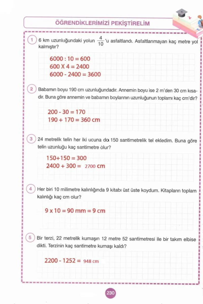 4. Sınıf Matematik Ders Kitabı Cevapları Pasifik Yayınları Sayfa 230 Çözüm Görseli
