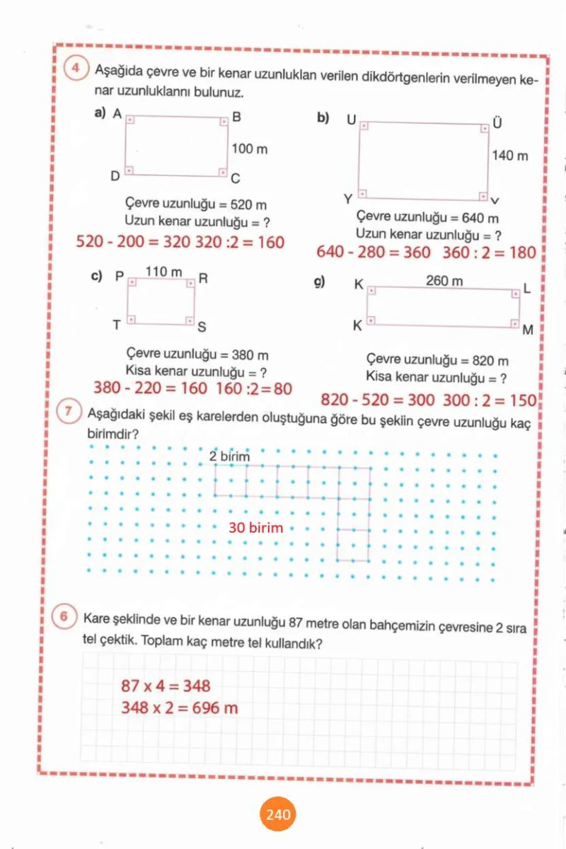 4. Sınıf Matematik Ders Kitabı Cevapları Pasifik Yayınları Sayfa 240 Çözüm Görseli