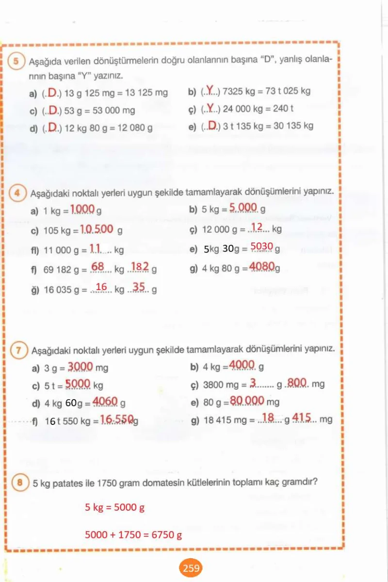 4. Sınıf Matematik Ders Kitabı Cevapları Pasifik Yayınları Sayfa 259 Çözüm Görseli