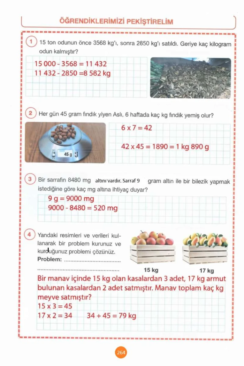 4. Sınıf Matematik Ders Kitabı Cevapları Pasifik Yayınları Sayfa 264 Çözüm Görseli