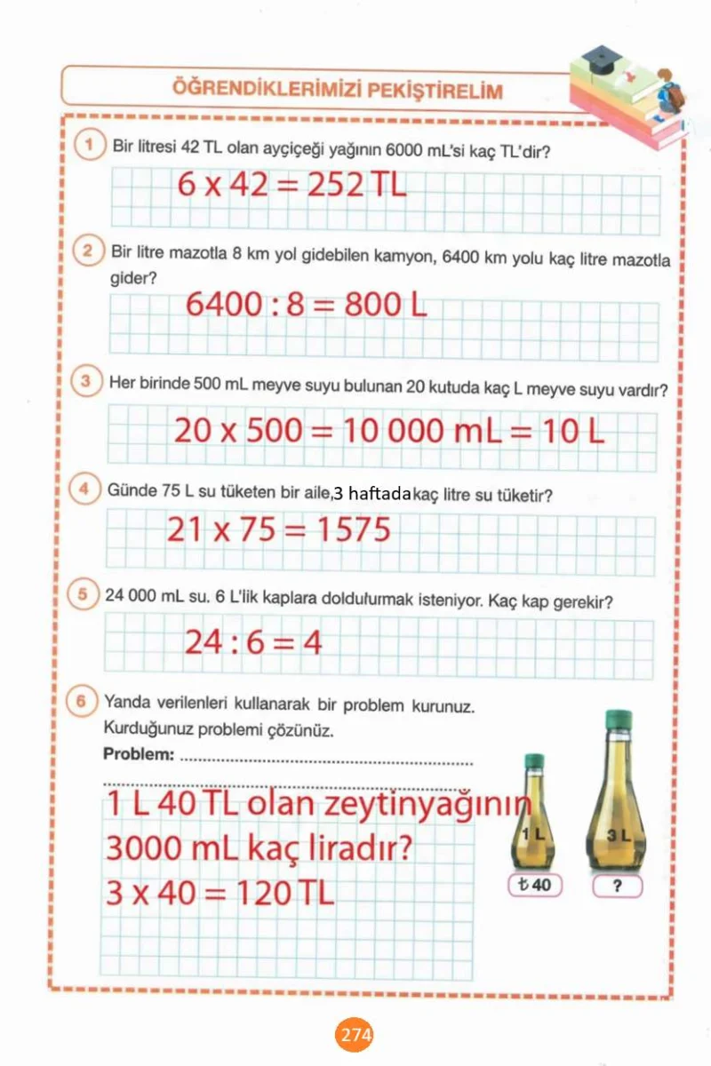 4. Sınıf Matematik Ders Kitabı Cevapları Pasifik Yayınları Sayfa 274 Çözüm Görseli