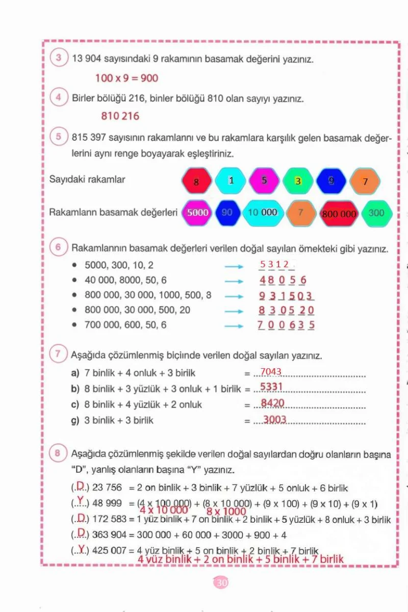 4. Sınıf Matematik Ders Kitabı Cevapları Pasifik Yayınları Sayfa 30 Çözüm Görseli