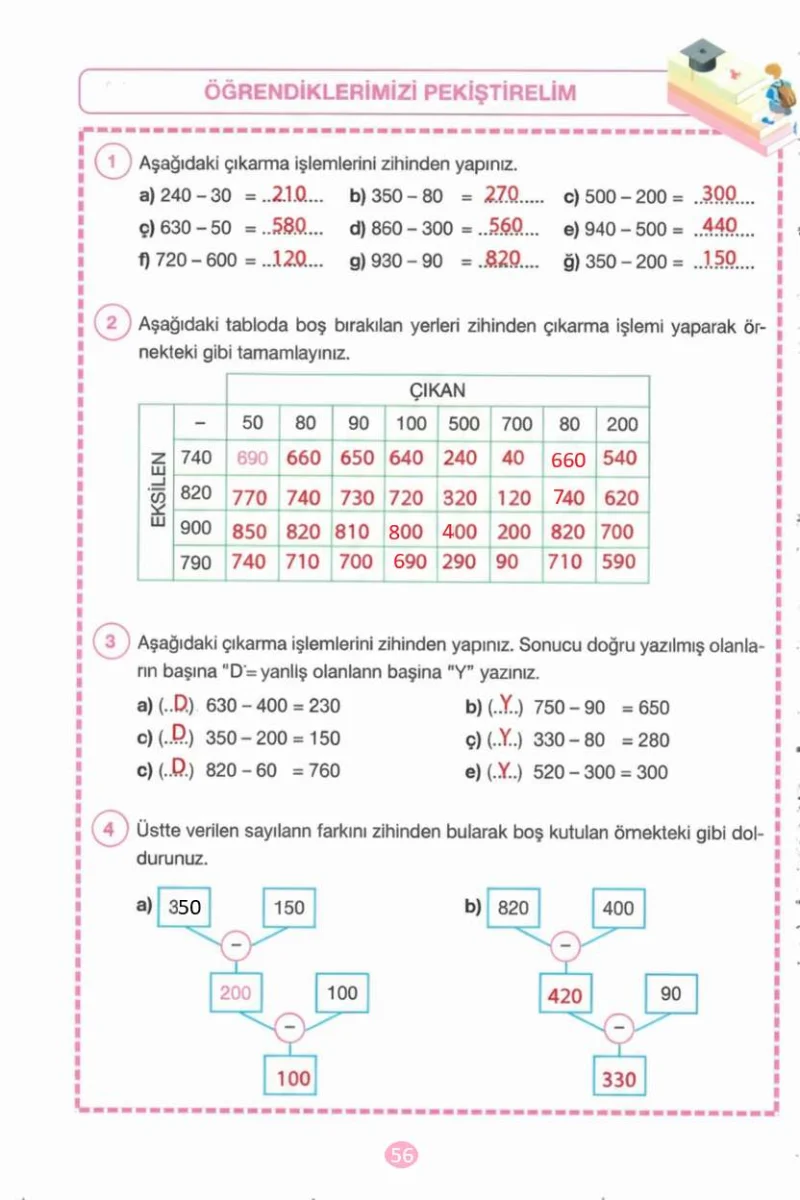 4. Sınıf Matematik Ders Kitabı Cevapları Pasifik Yayınları Sayfa 56 Çözüm Görseli