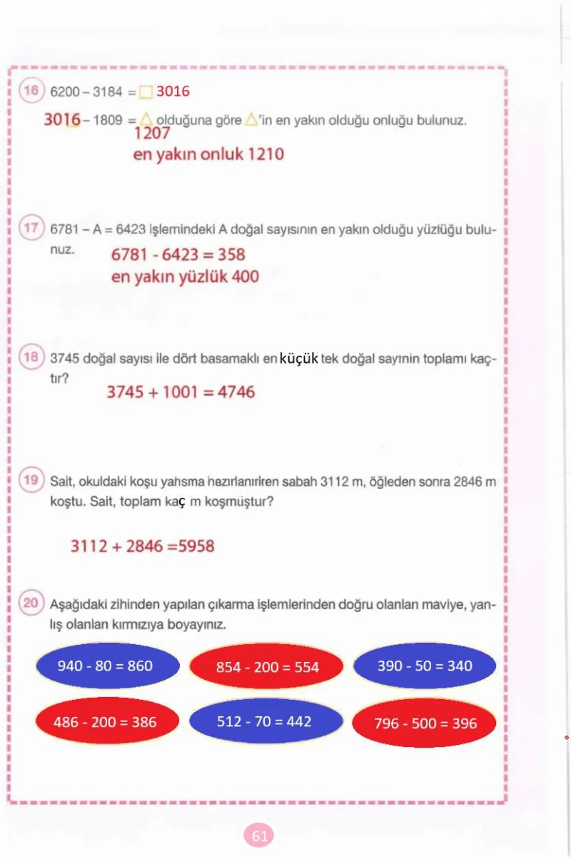 4. Sınıf Matematik Ders Kitabı Cevapları Pasifik Yayınları Sayfa 61 Çözüm Görseli